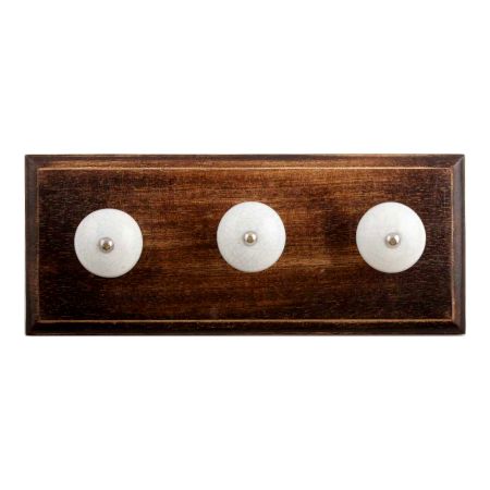 White Turquoise Crackle Ceramic Wooden Hooks